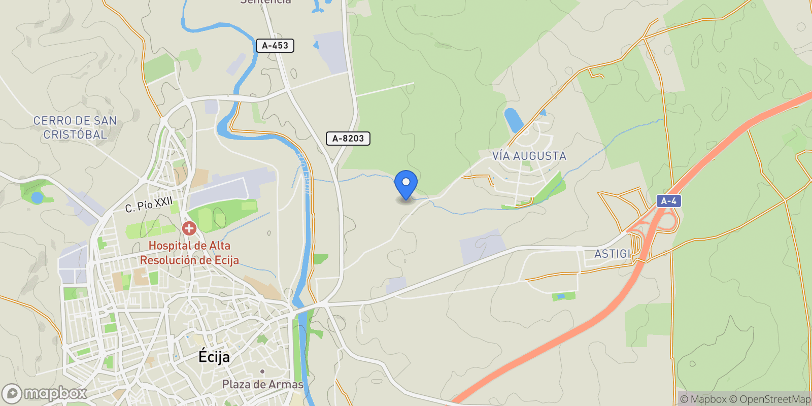 Map showing Écija, Sevilla, Écija, Ecija, Andalusia, Spain.