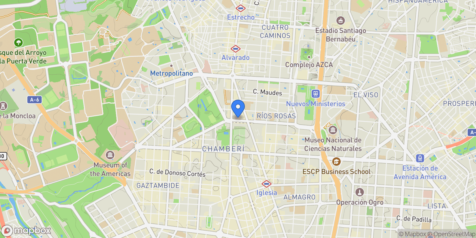 Map showing Nuevos Ministerios-Ríos Rosas, Madrid, MADRID, Madrid, Chamberi, Madrid, Spain.