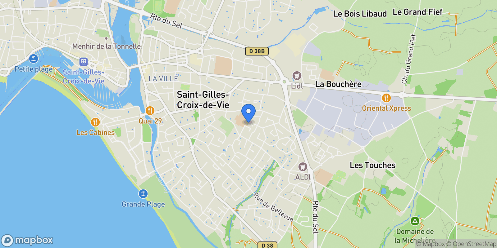 Map showing Saint-Gilles-Croix-de-Vie, Pays de la Loire, France.