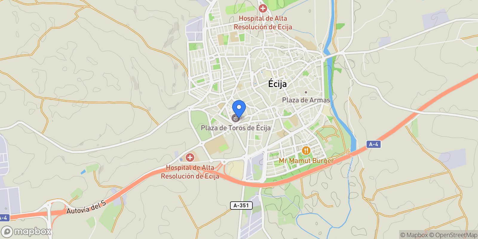 Map showing Écija, Sevilla, Écija, Ecija, Andalusia, Spain.