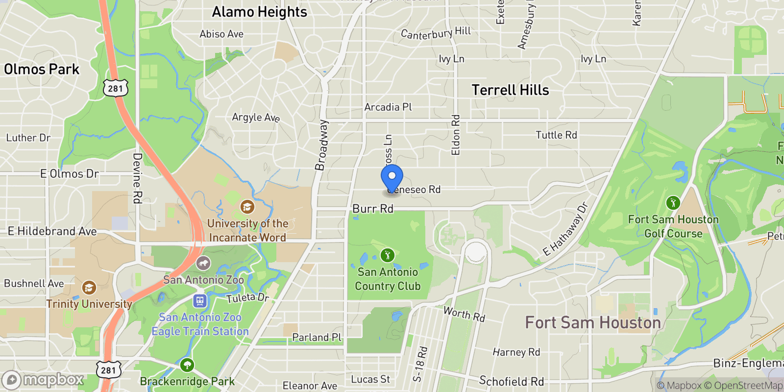 Map showing 200 Geneseo Road, San Antonio, TX, 78209, USA, San Antonio, Texas, United States.