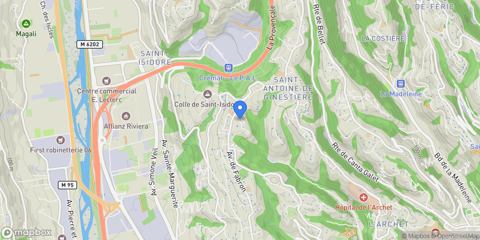 Map showing Nice, Provence-Alpes-Côte d'Azur, France.