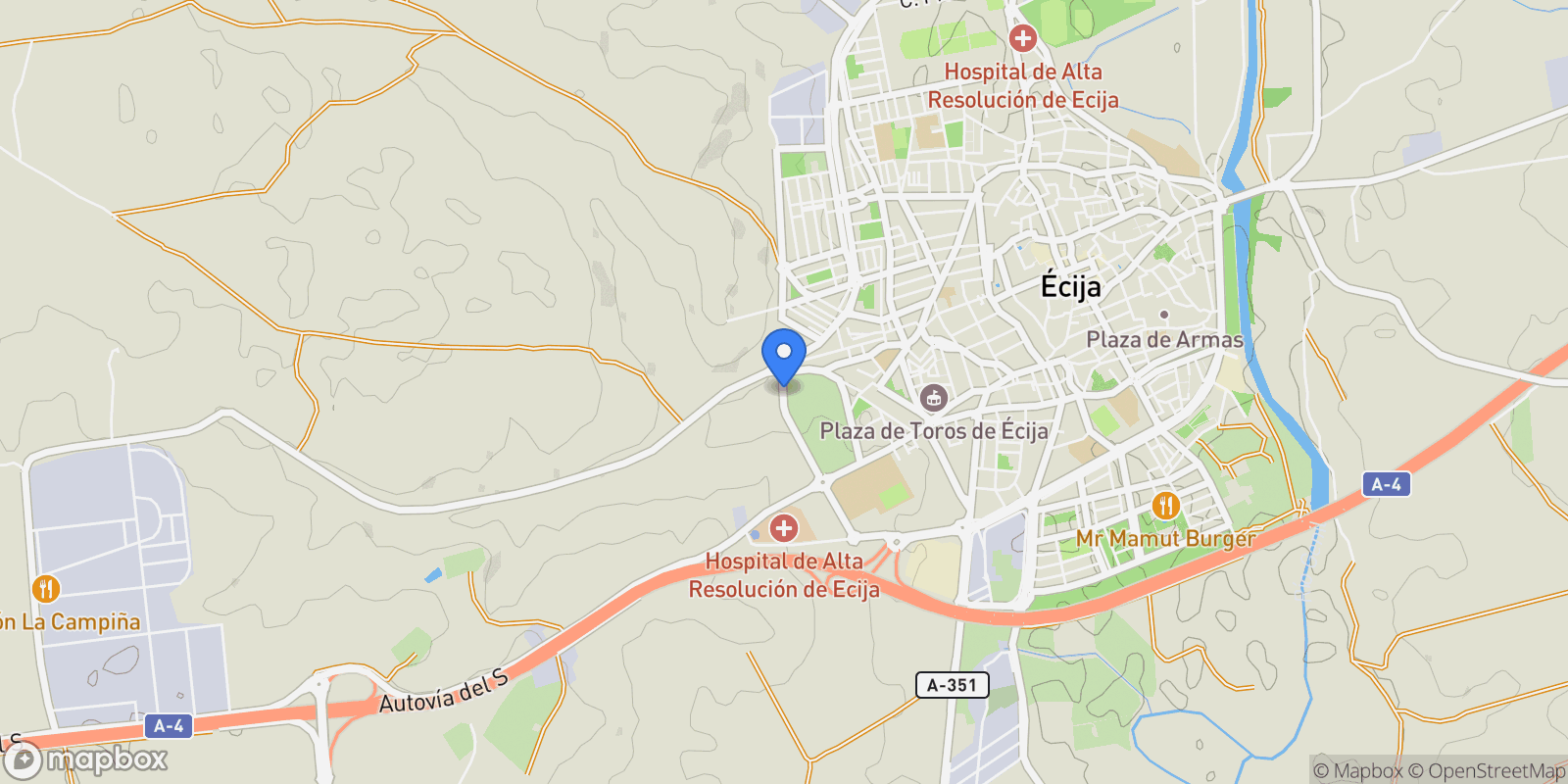 Map showing Écija, Sevilla, Écija, Ecija, Andalusia, Spain.