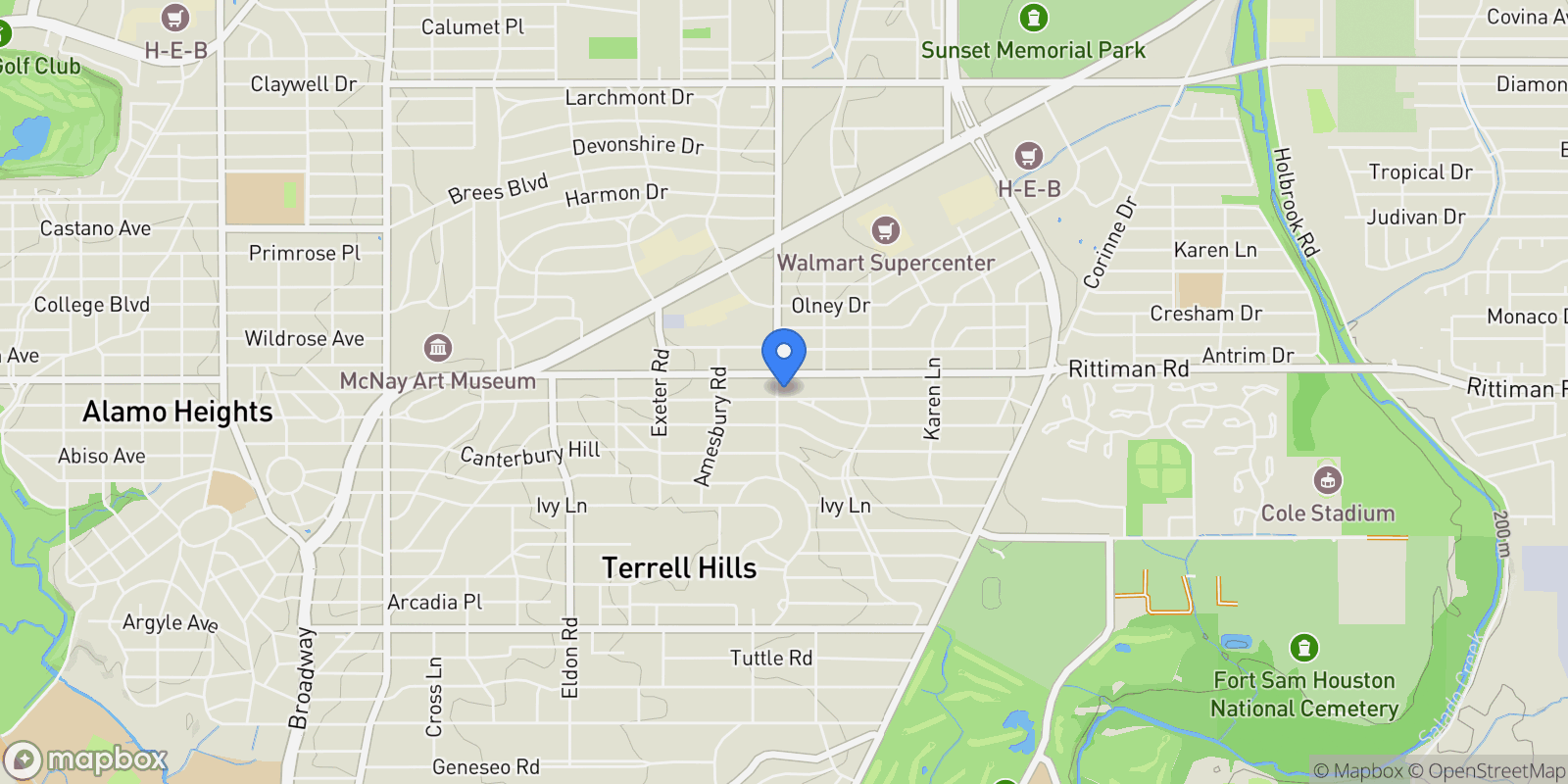 Map showing 701 Morningside Drive, Terrell Hills, TX, 78209, USA, San Antonio, Texas, United States.