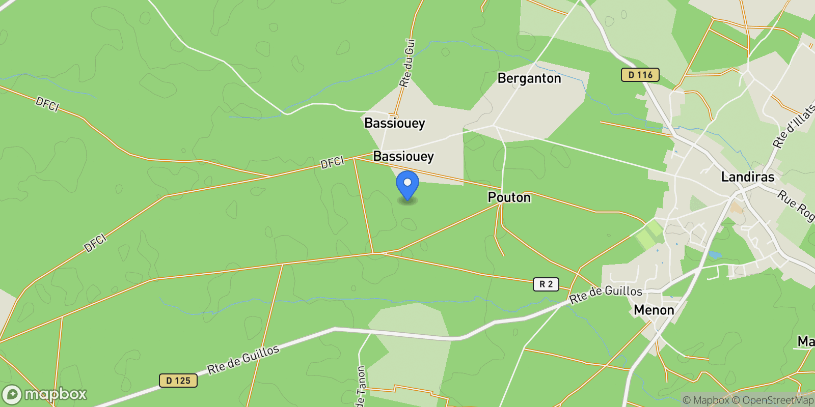 Map showing Landiras, Nouvelle-Aquitaine, France.