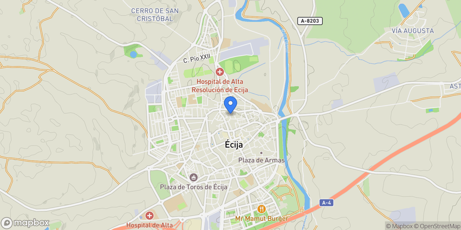 Map showing Écija, Sevilla, Écija, Ecija, Andalusia, Spain.