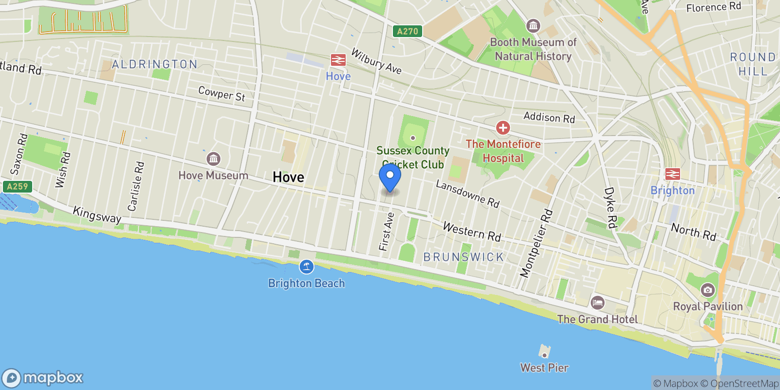 Map showing Hove, Brighton and Hove, England, United Kingdom.