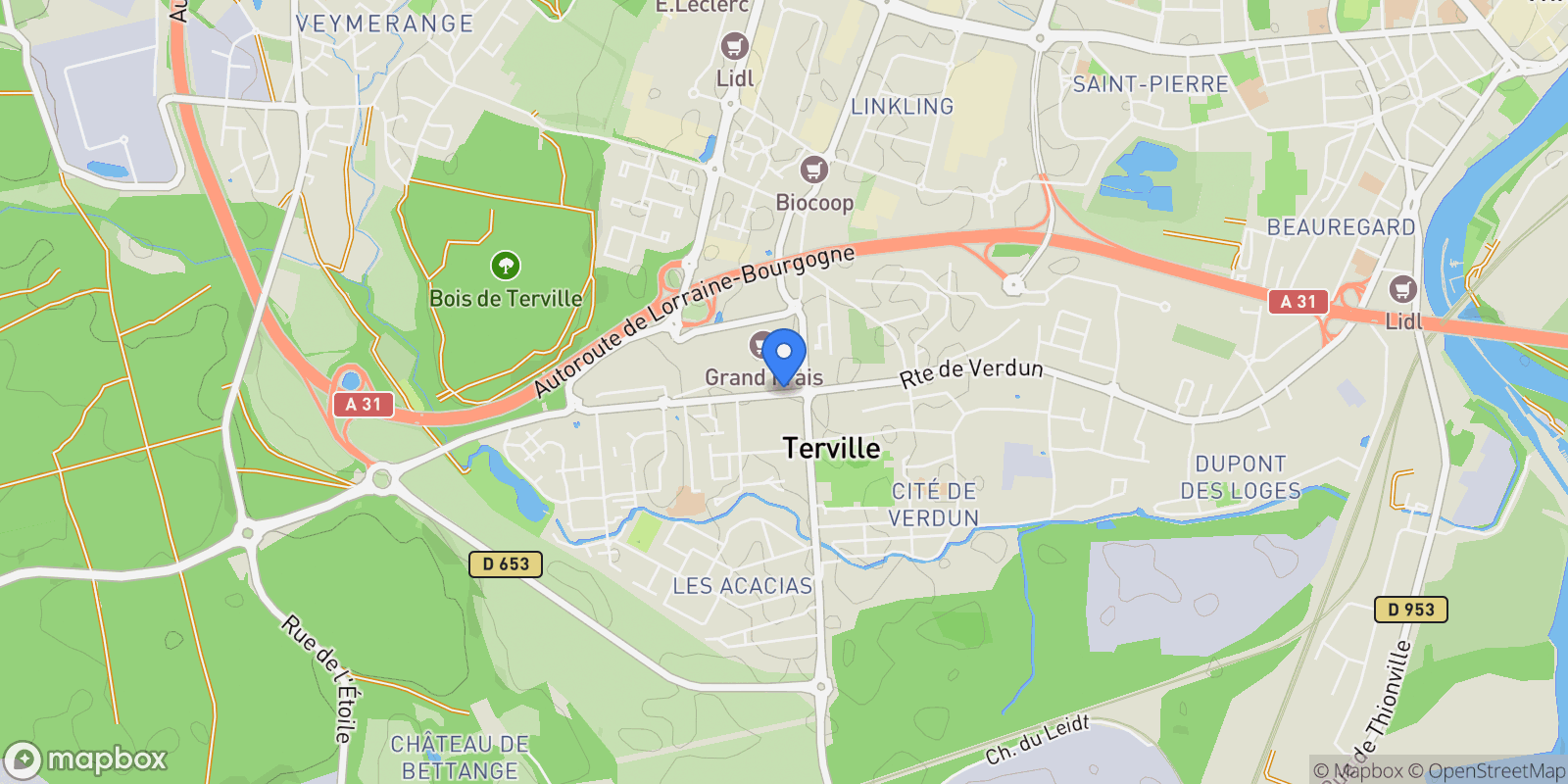 Map showing Terville, Grand Est, France.