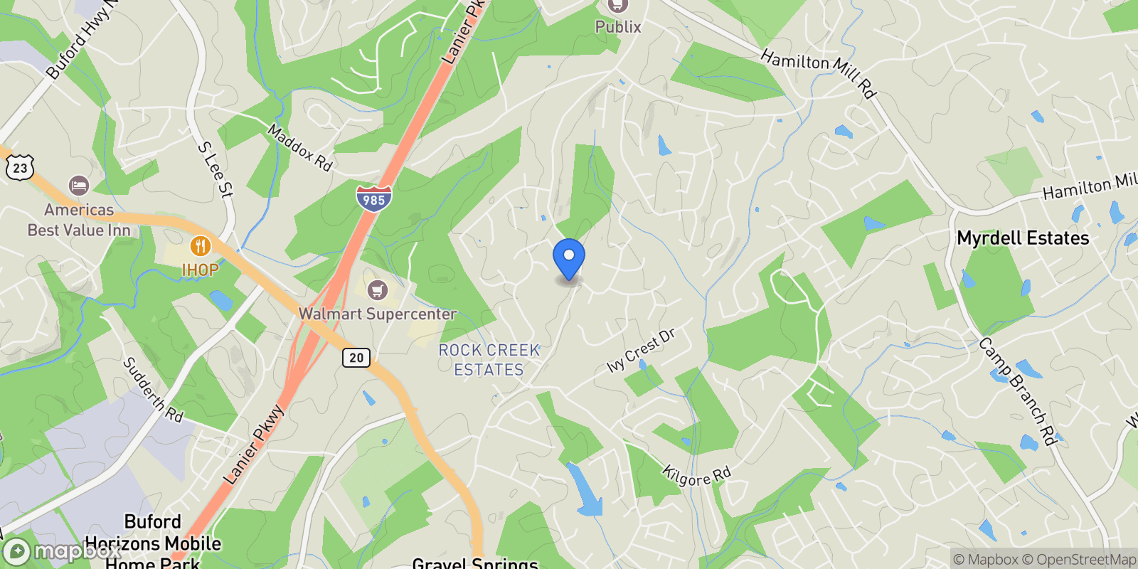 Map showing 3600 Devenwood Way, Buford, GA 30519, Buford, Georgia, United States.
