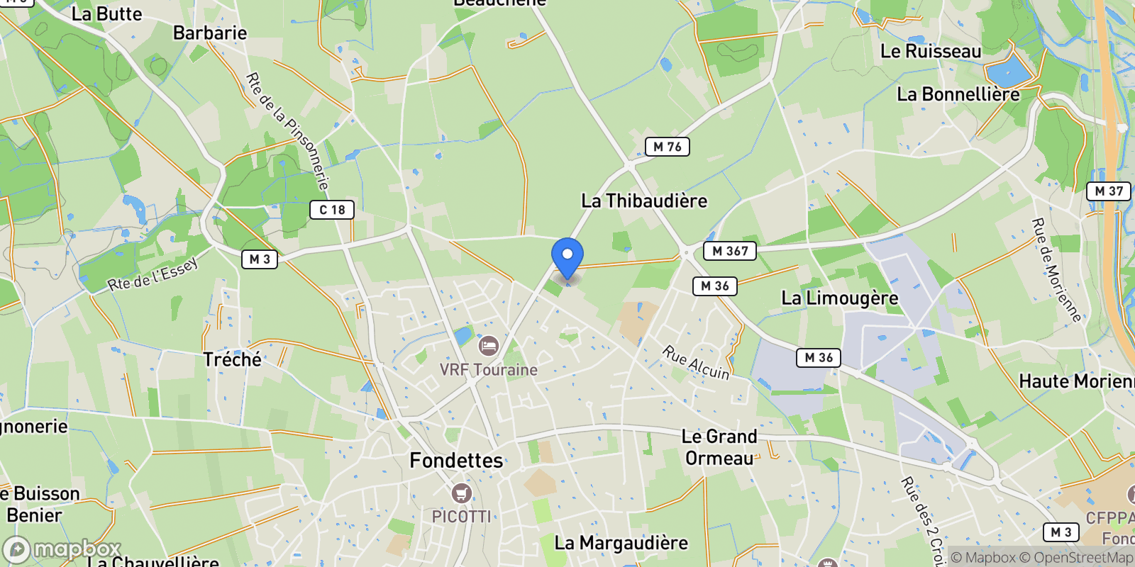 Map showing Fondettes, Centre-Val de Loire, France.