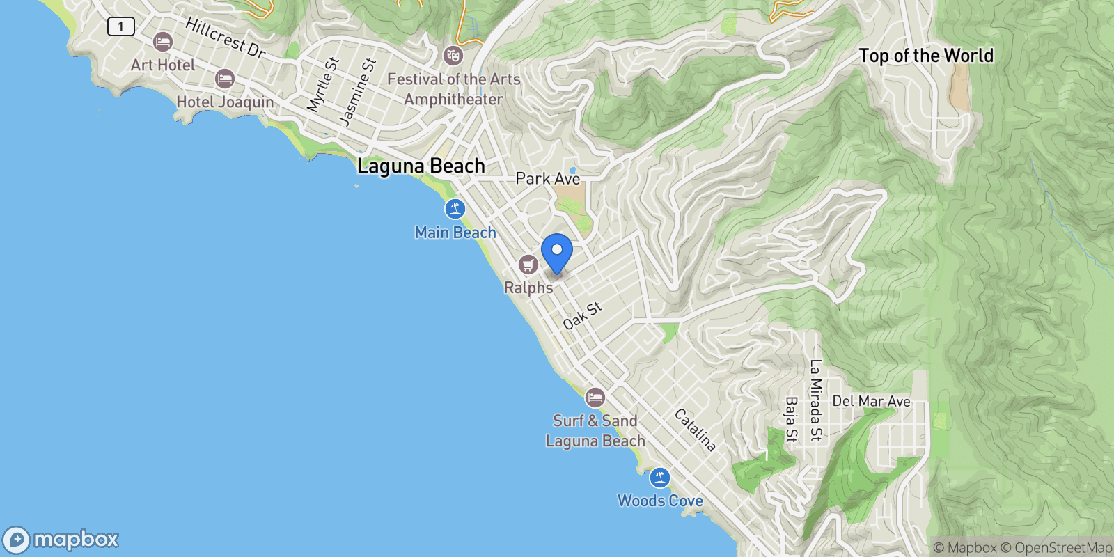 Map showing 352 Thalia, CA, Laguna Beach, California, United States.