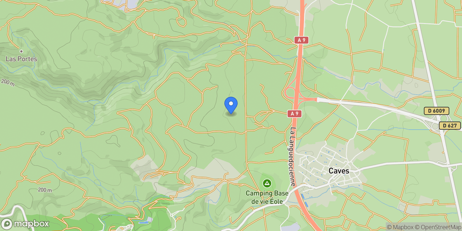 Map showing Caves, Occitanie, France.