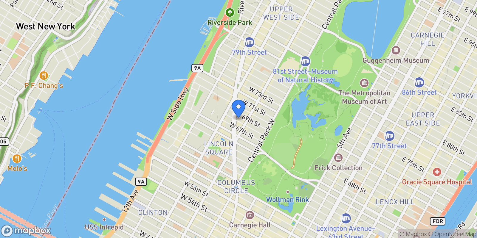 Map showing The Copley, 2000 BROADWAY, New York, New York, United States.