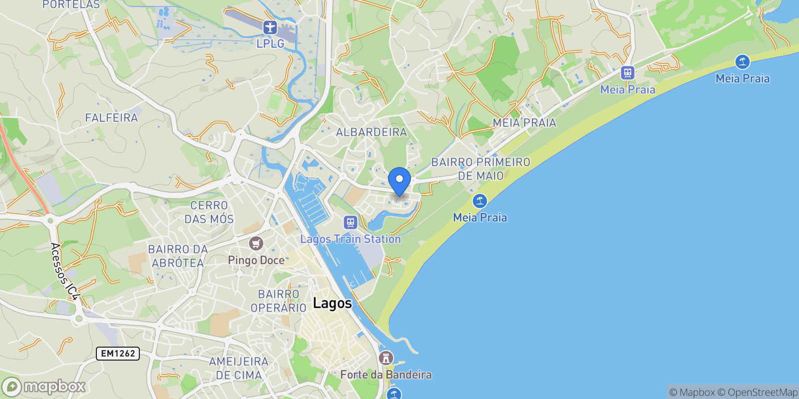 Map showing Lagos (São Sebastião e Santa Maria), Faro, Sao Goncalo de Lagos, Algarve, Portugal.