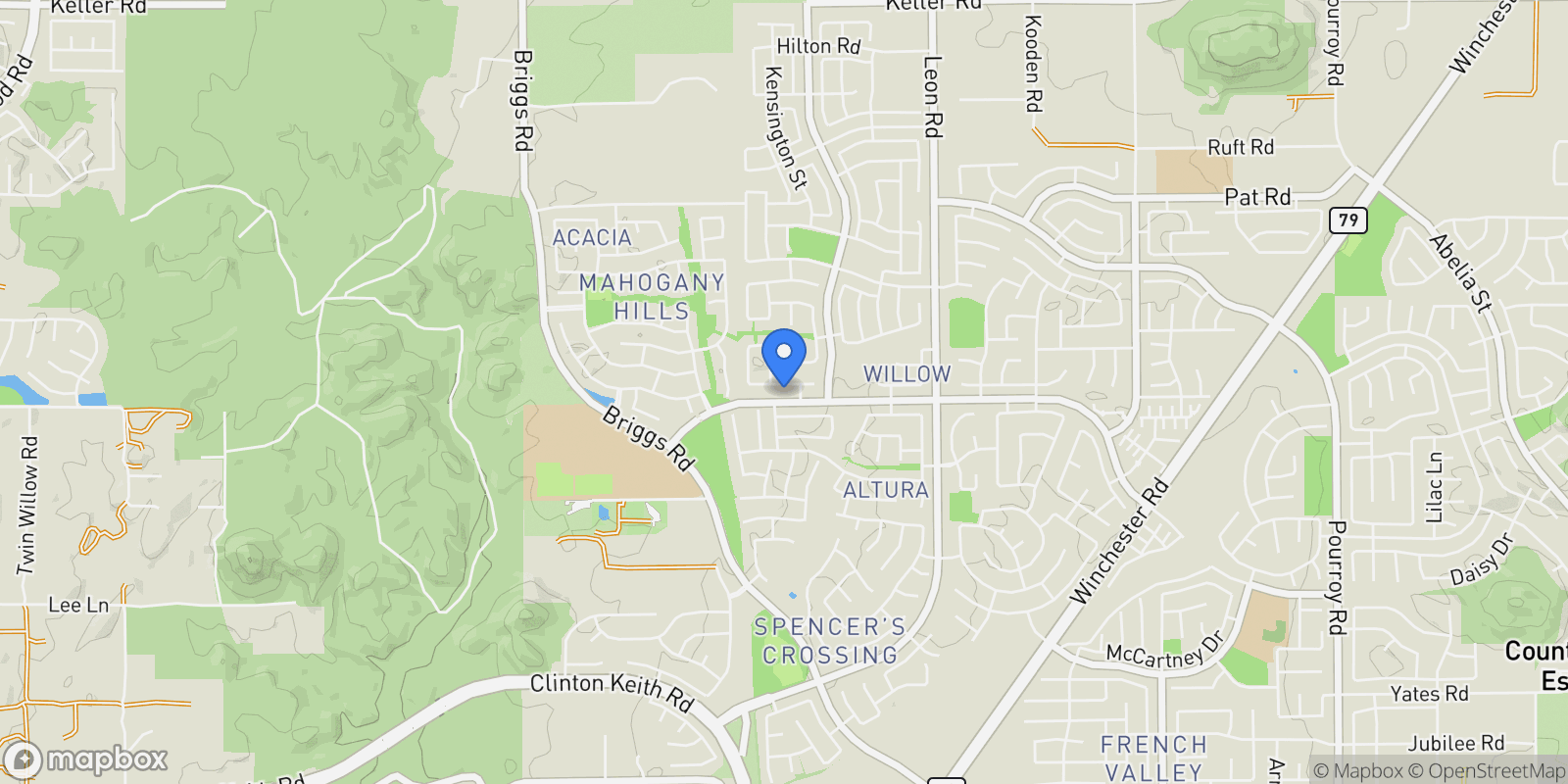 Map showing 30587 Aspen Glen, Murrieta, CA 92563, Winchester, California, United States.