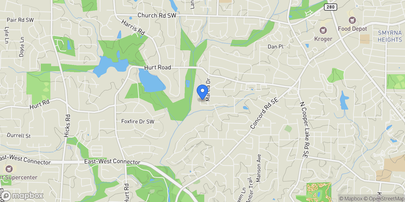 Map showing 3664 Nessa Court SE, Smyrna, GA 30082, Smyrna, Georgia, United States.