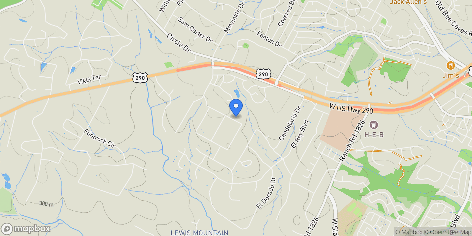 Map showing 8717 South View Rd, TX, Austin, Texas, United States.