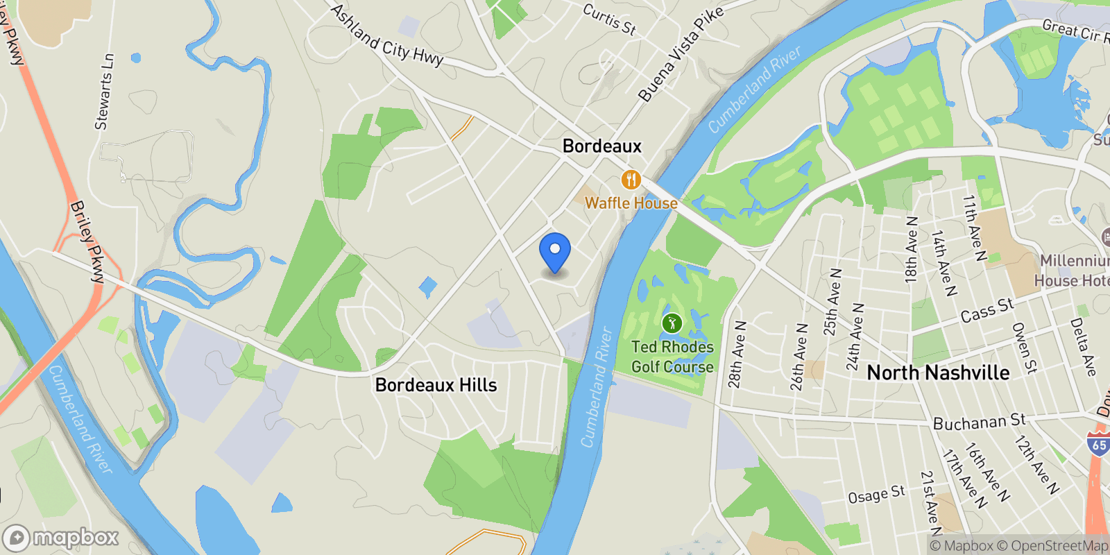 Map showing 1705B River Dr, Nashville, TN 37218, Nashville, Tennessee, United States.