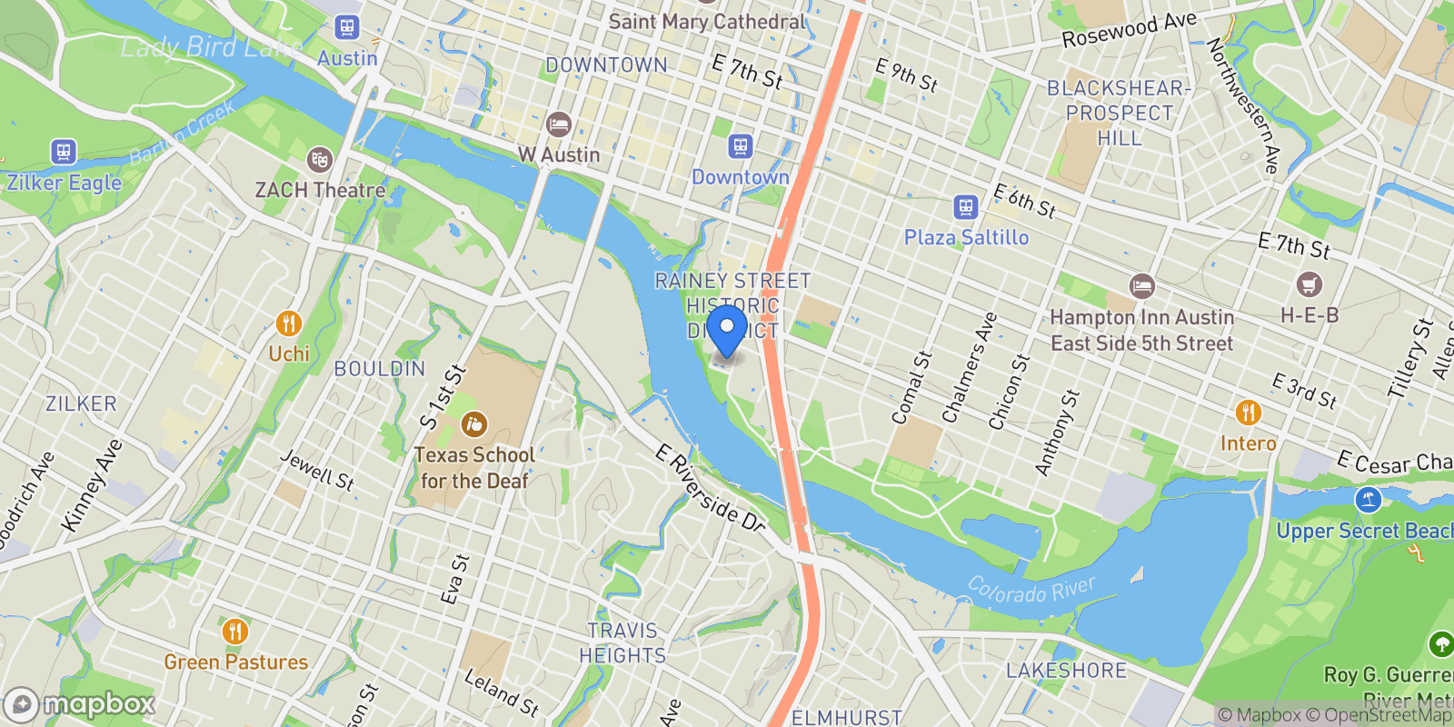 Map showing 44 East Ave # 2007, TX, Austin, Texas, United States.