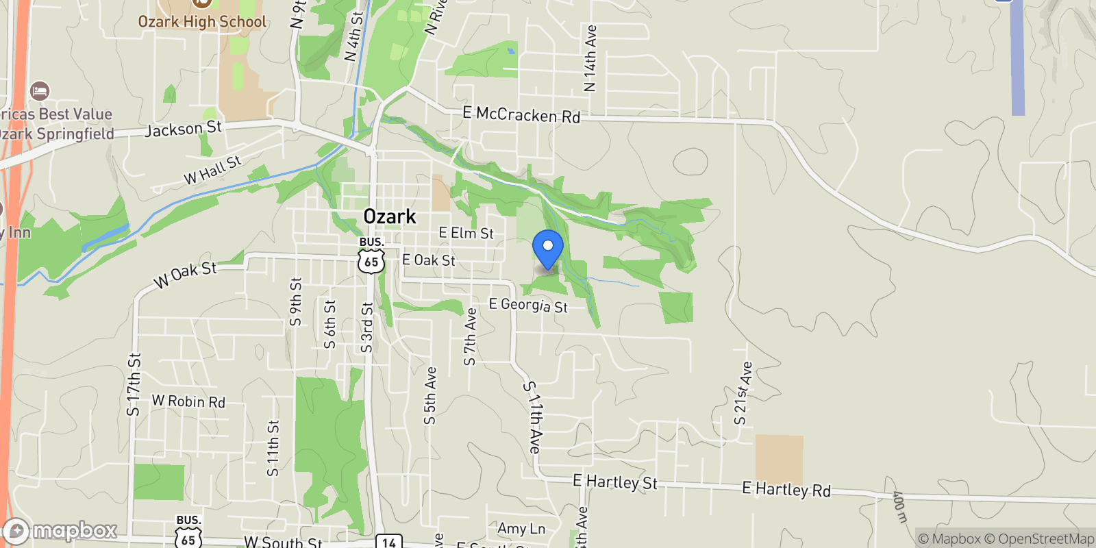 Map showing 1100 E Robertson Street, Ozark, MO 65721, Ozark, Missouri, United States.