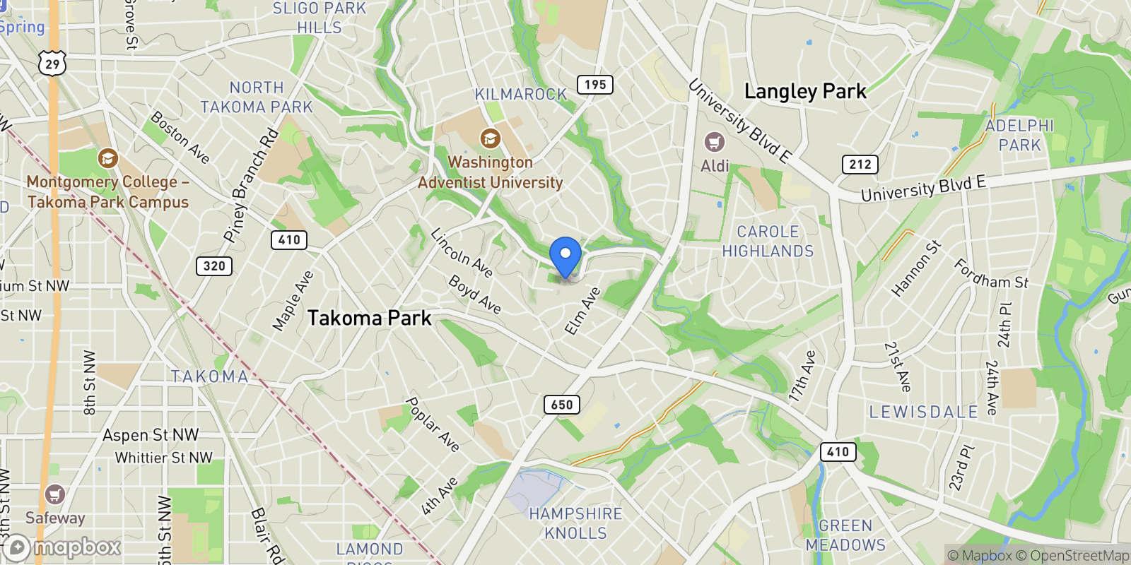 Map showing 811 Sligo Creek Pkwy, MD, Takoma Park, Maryland, United States.