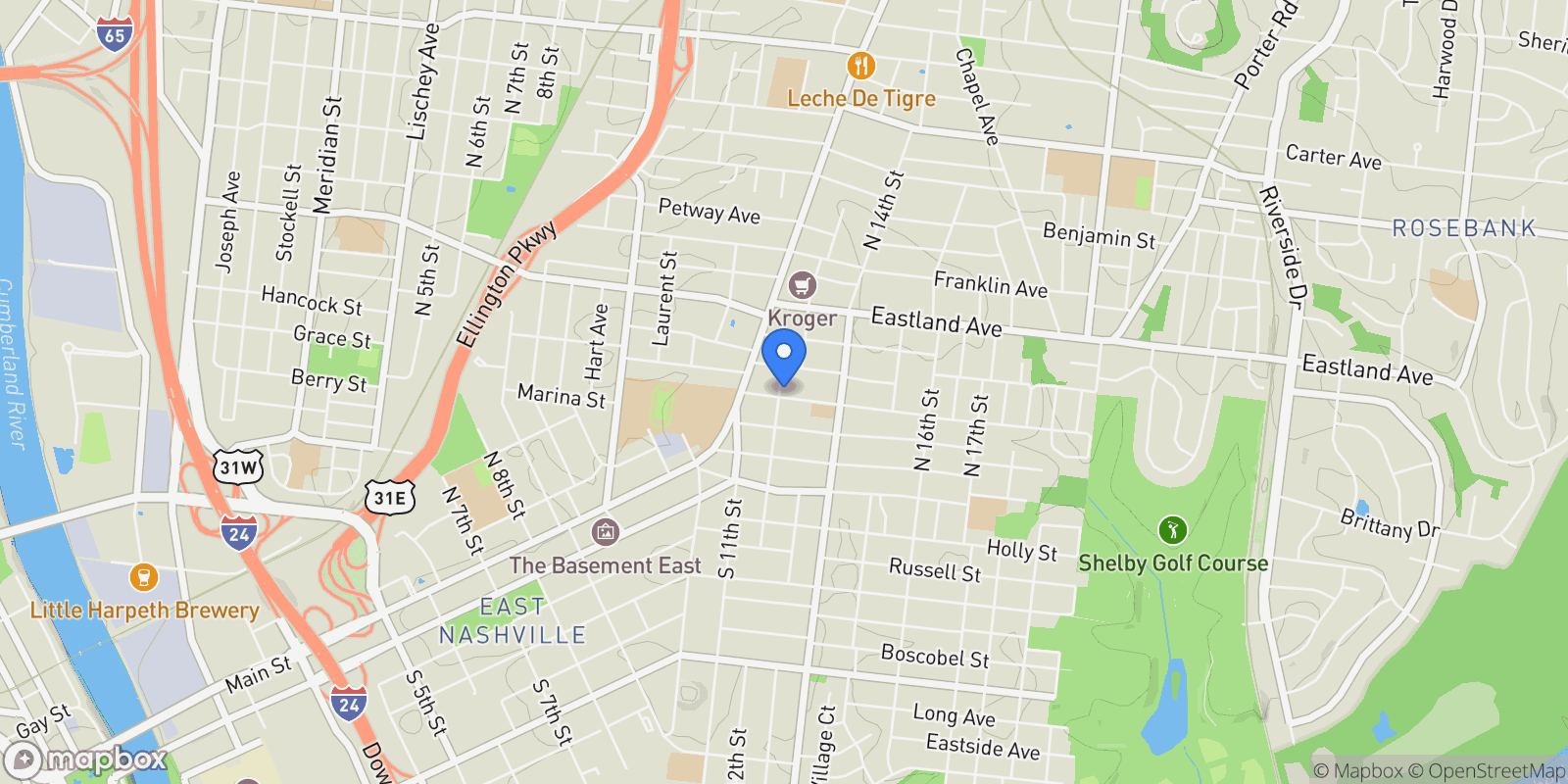 Map showing 1201 Ordway Pl, Nashville, TN 37206, Nashville, Tennessee, United States.