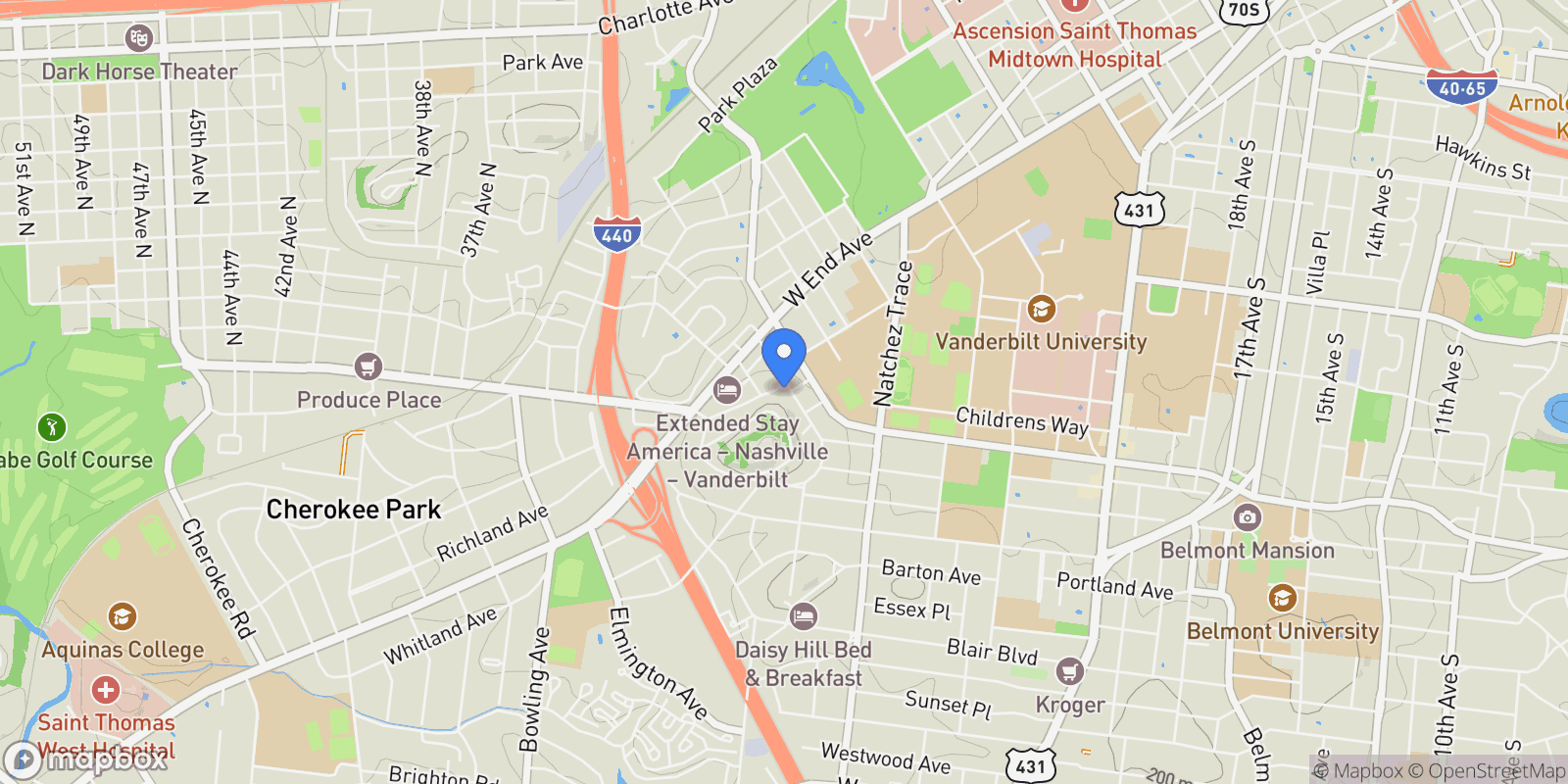 Map showing 3201 Orleans Dr , Nashville, TN 37212, Nashville, Tennessee, United States.