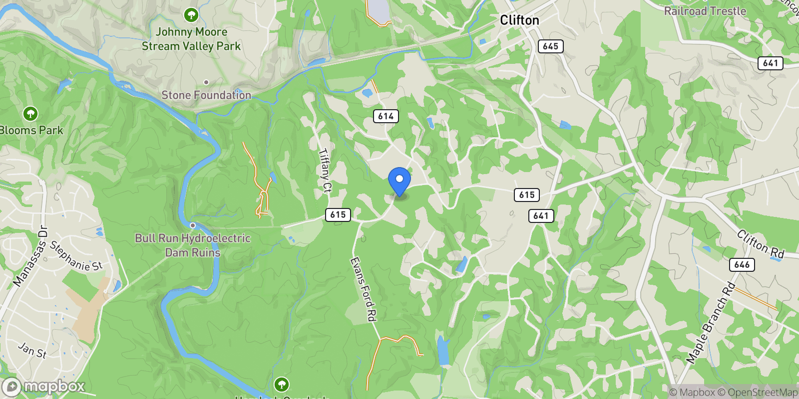 Map showing 13025 Yates Ford Rd, VA, Clifton, Virginia, United States.