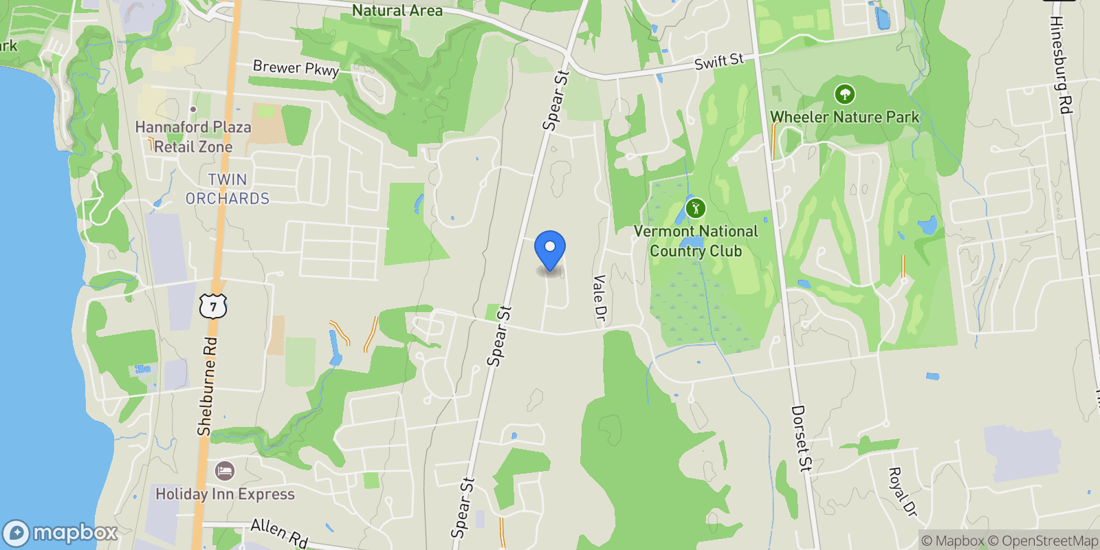 Map showing 16 Pinnacle Drive, South Burlington, VT 05403, South Burlington, Vermont, United States.