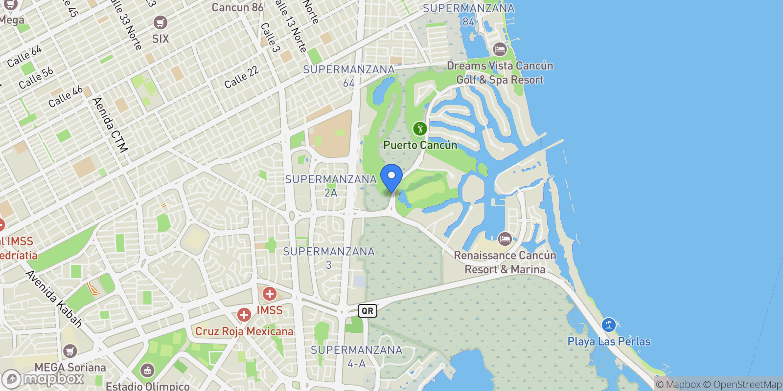 Map showing 77500 Cancún, Quintana Roo, Mexico, Cancún, Quintana Roo, Mexico.