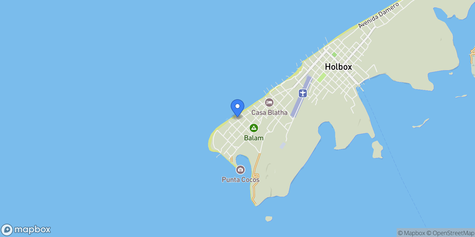 Map showing C. Caguama 6, 77310 Holbox, Q.R., Mexico, Holbox, Quintana Roo, Mexico.