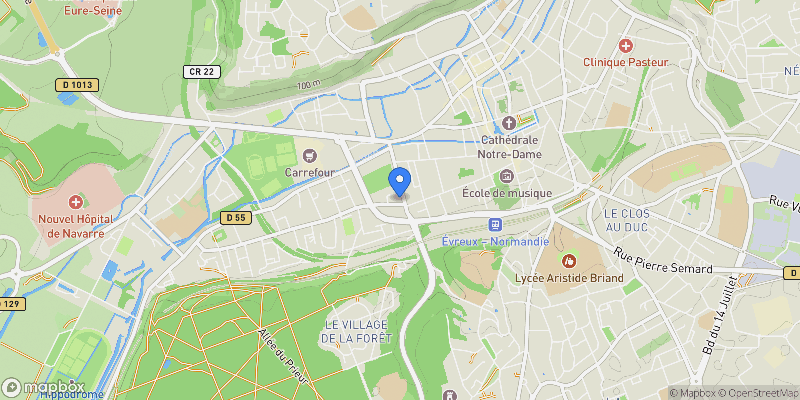 Map showing Évreux, Normandy, France.