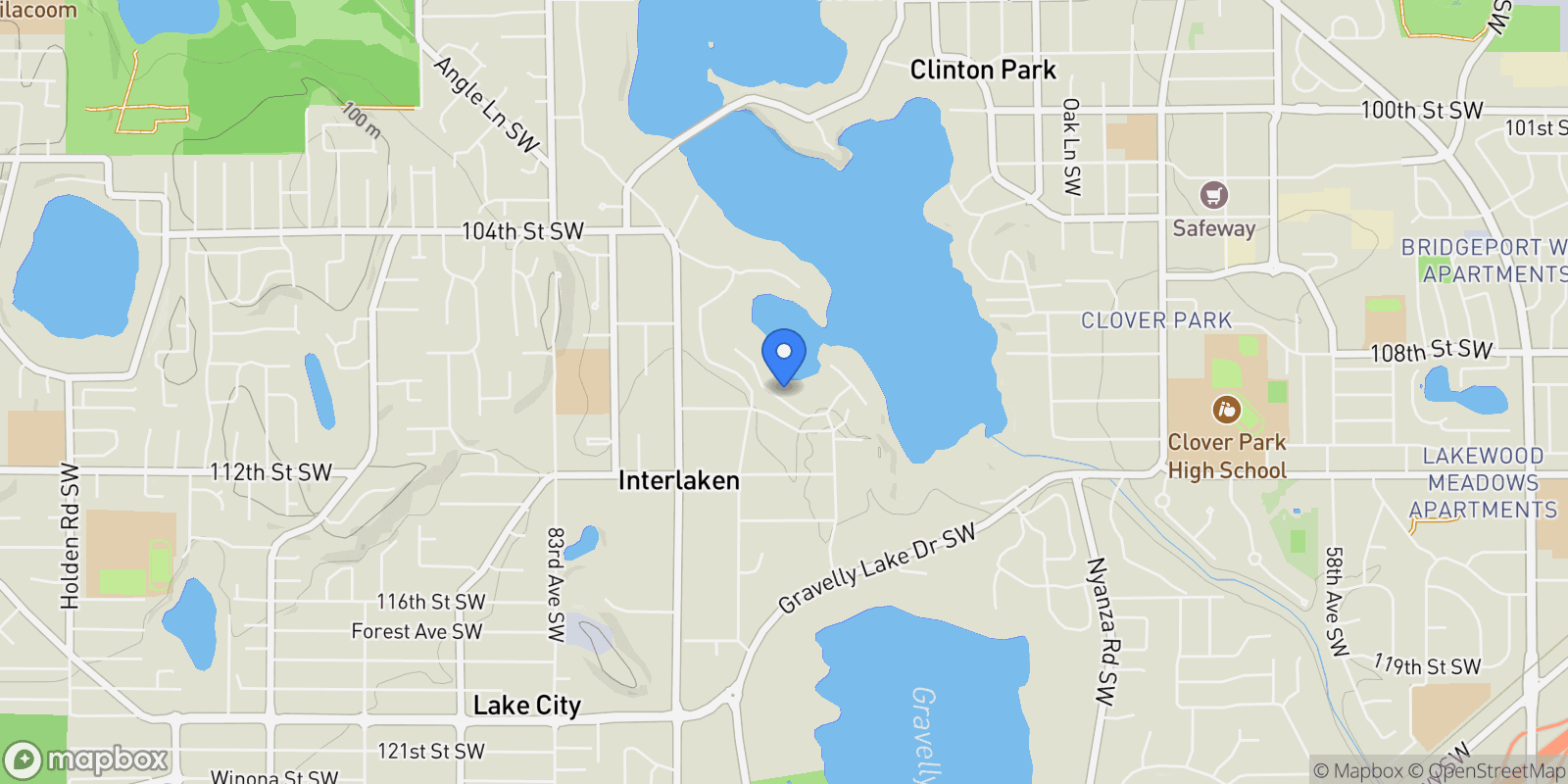 Map showing 10841 Evergreen Ter SW, WA, Lakewood, Washington, United States.