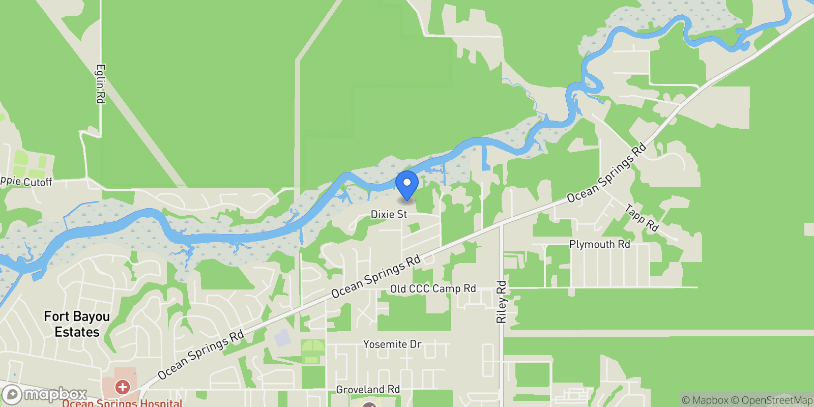 Map showing 8.13 Acres Dixie Street, Ocean Springs, MS 39564, Ocean Springs, Mississippi, United States.