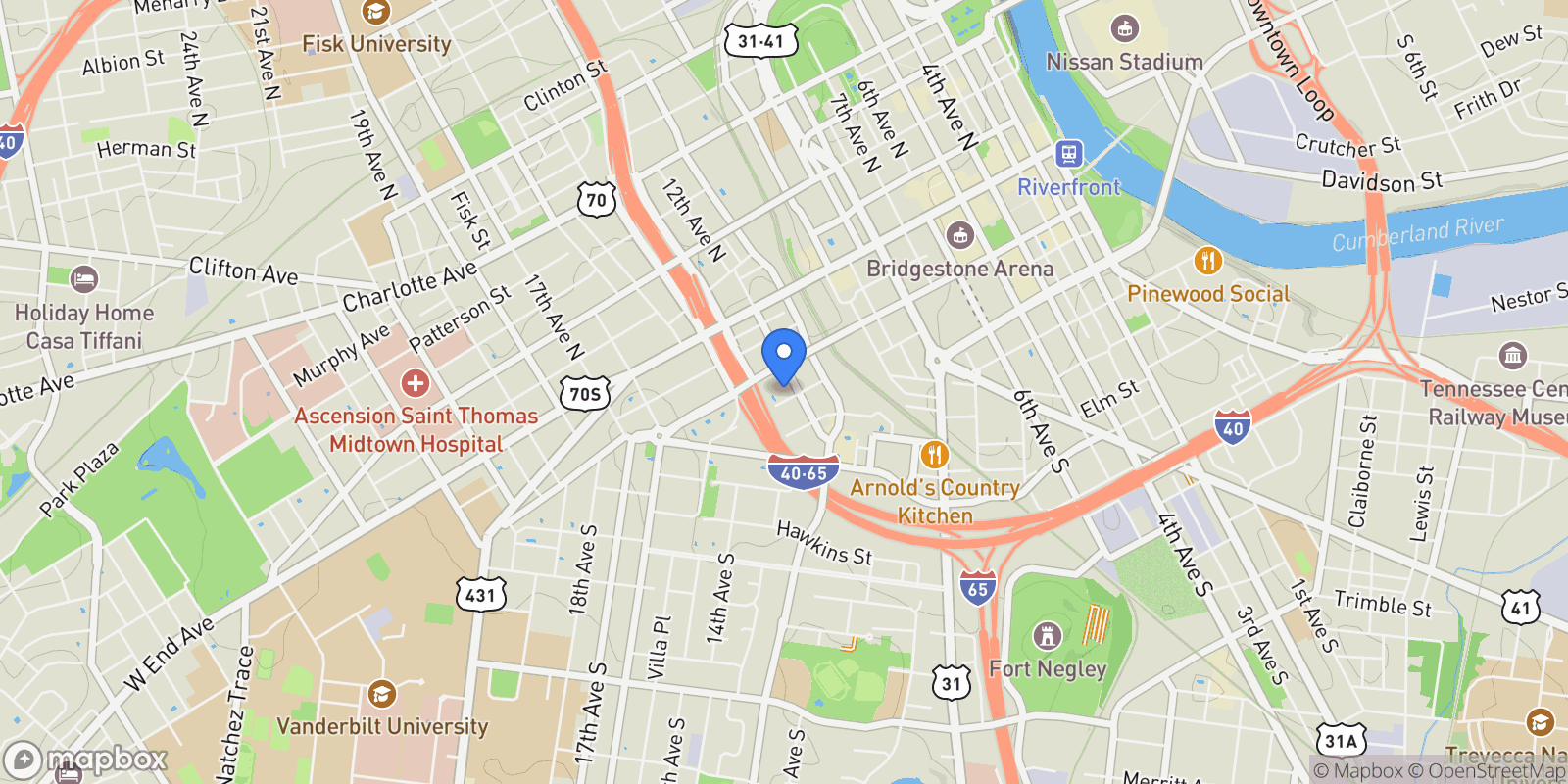 Map showing 1212 Laurel St #301, Nashville, TN 37203, Nashville, Tennessee, United States.