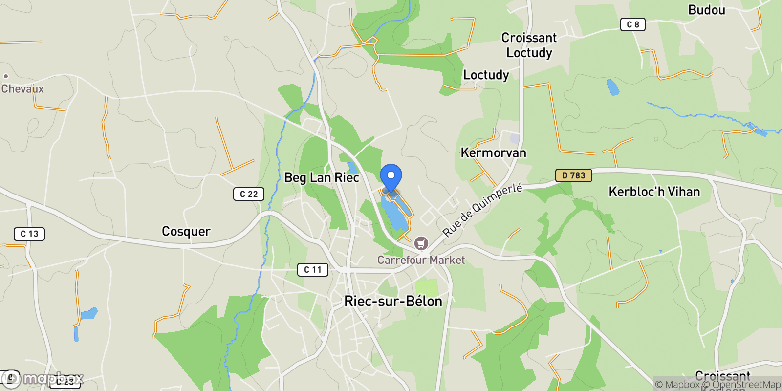 Map showing Riec-sur-Belon, Brittany, France.