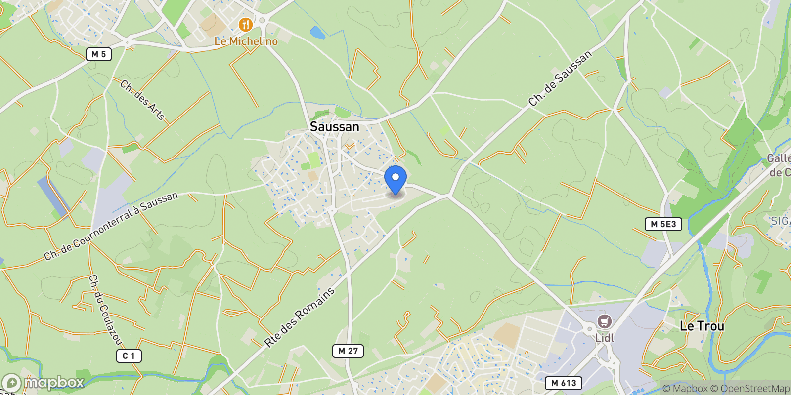 Map showing Saussan, Occitanie, France.