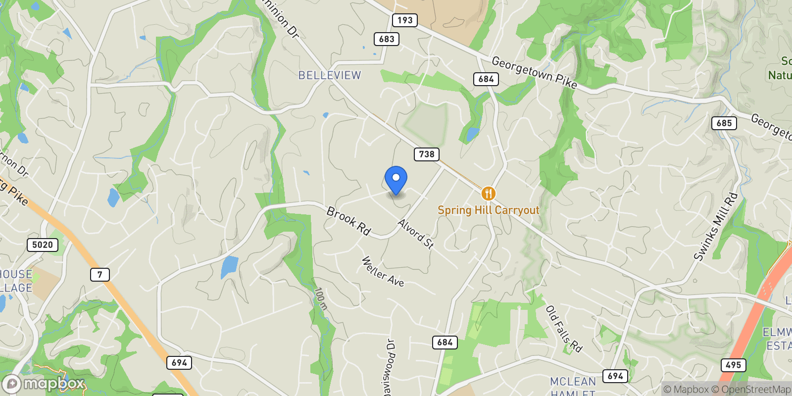 Map showing 8340 Springhaven Garden Ln, VA, McLean, Virginia, United States.