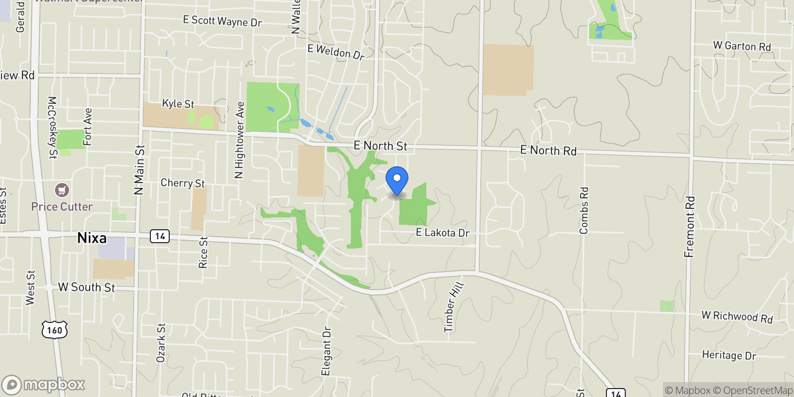 Map showing 208 N Glengary Drive, Nixa, MO 65714, Nixa, Missouri, United States.