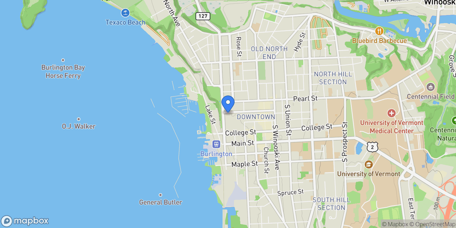 Map showing 35 Cherry Street Unit 404, Burlington, VT 05401, Burlington, Vermont, United States.