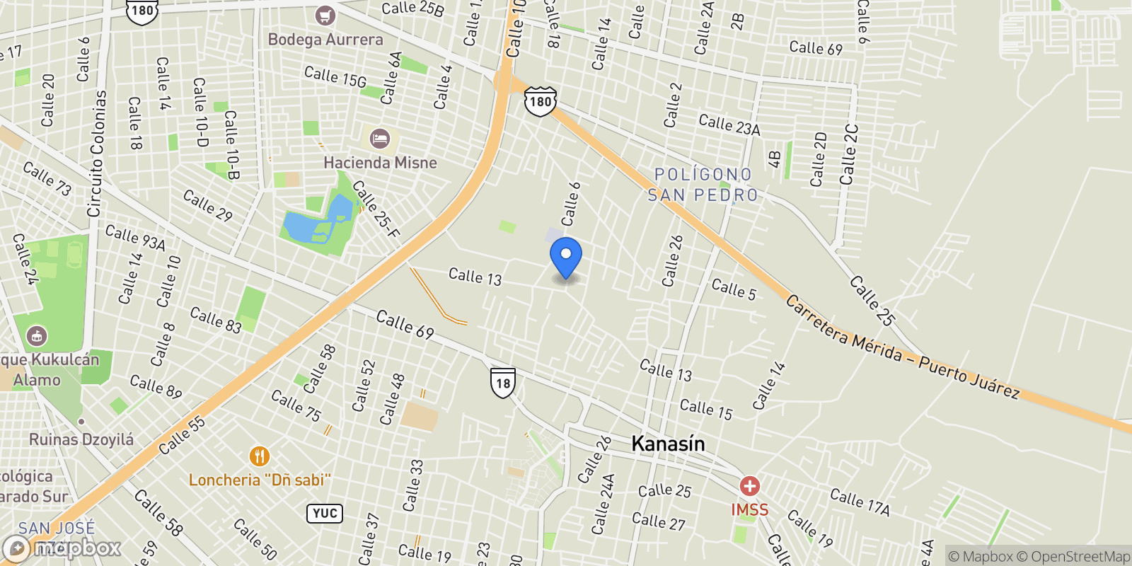 Map showing 97370 Kanasín, Yucatan, Mexico, Kanasín, Yucatan, Mexico.