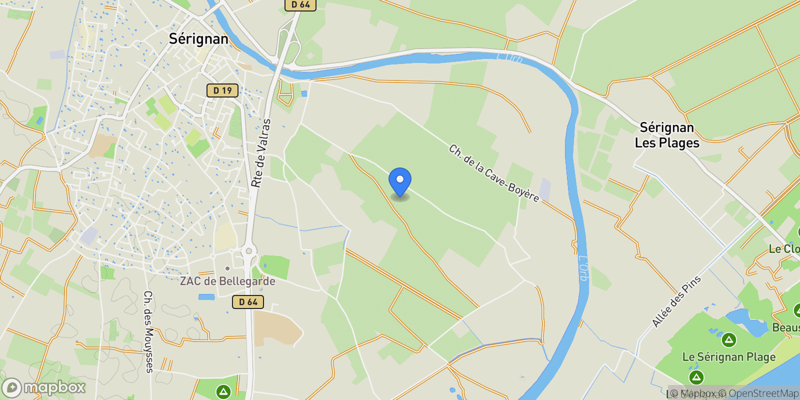 Map showing Sérignan, Occitanie, France.
