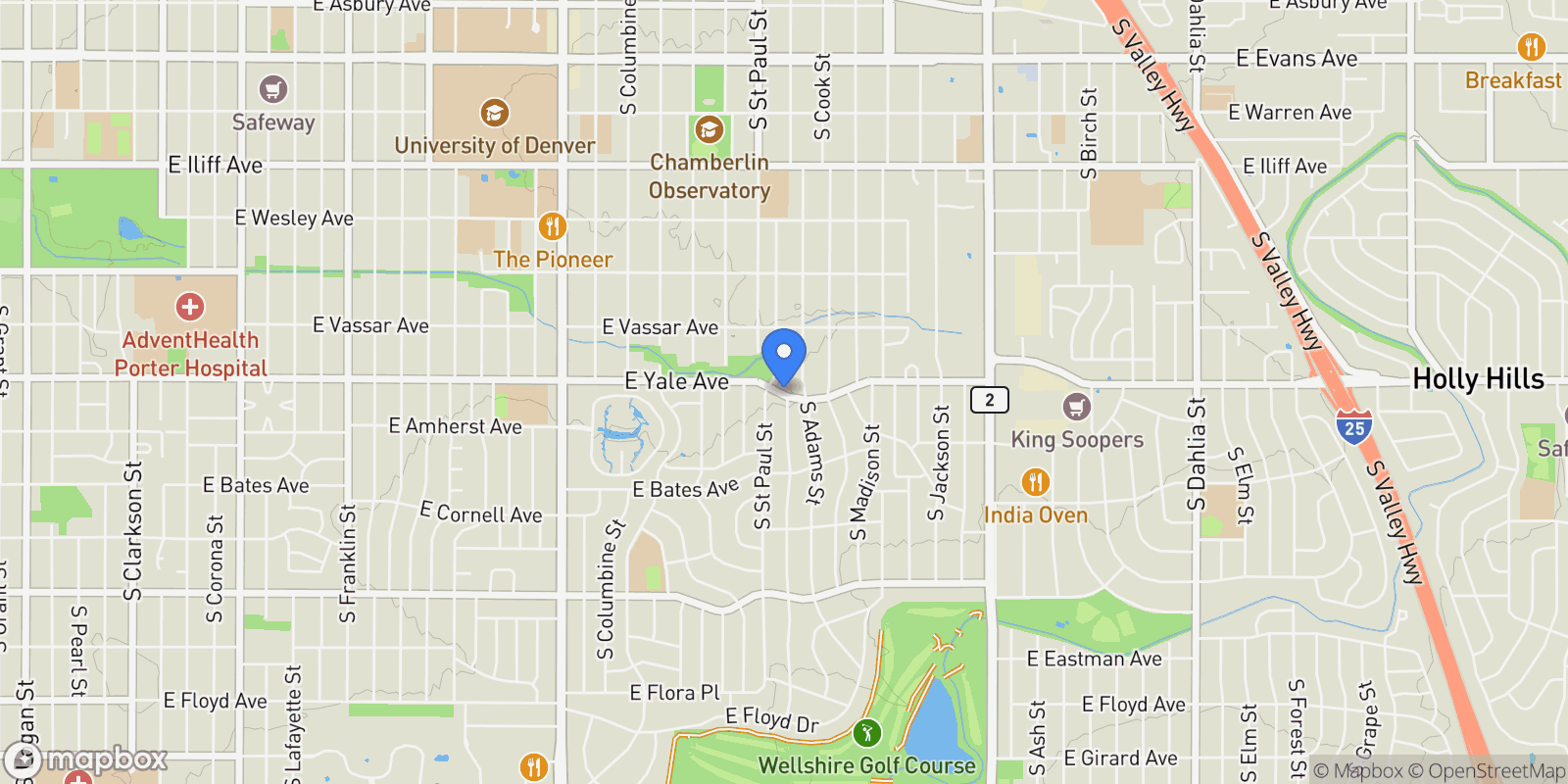 Map showing 3209 E Yale Way , Denver, CO 80210, Denver, Colorado, United States.