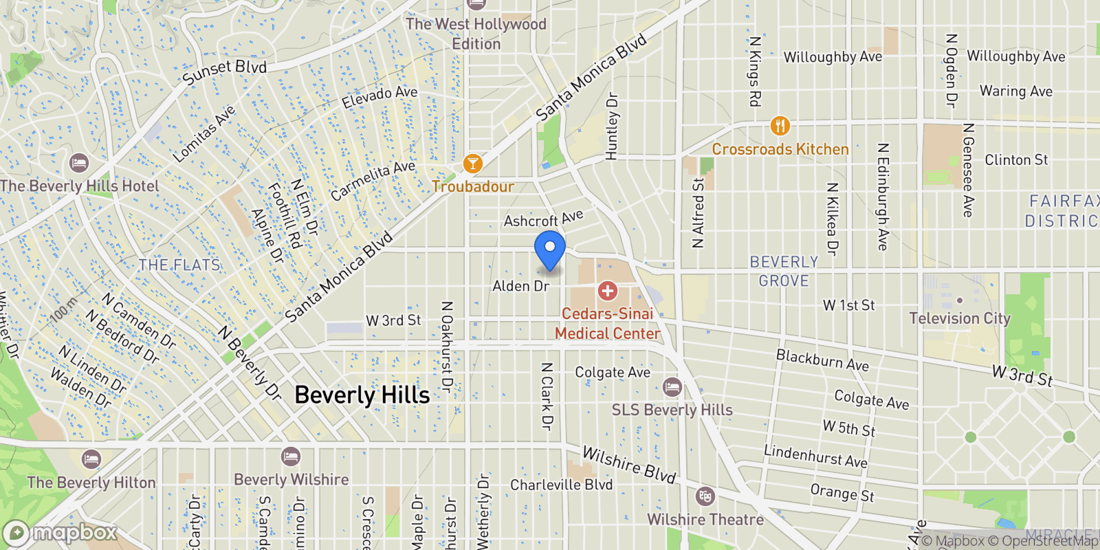 Map showing 122 N Clark Dr # 306, CA, West Hollywood, California, United States.