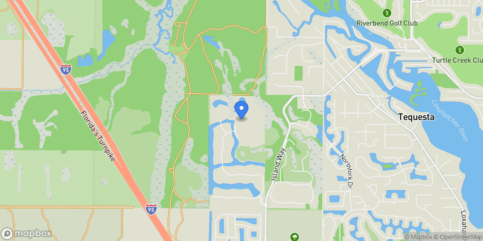 Map showing 19505 SE Turnbridge Dr, Jupiter, Florida, United States.