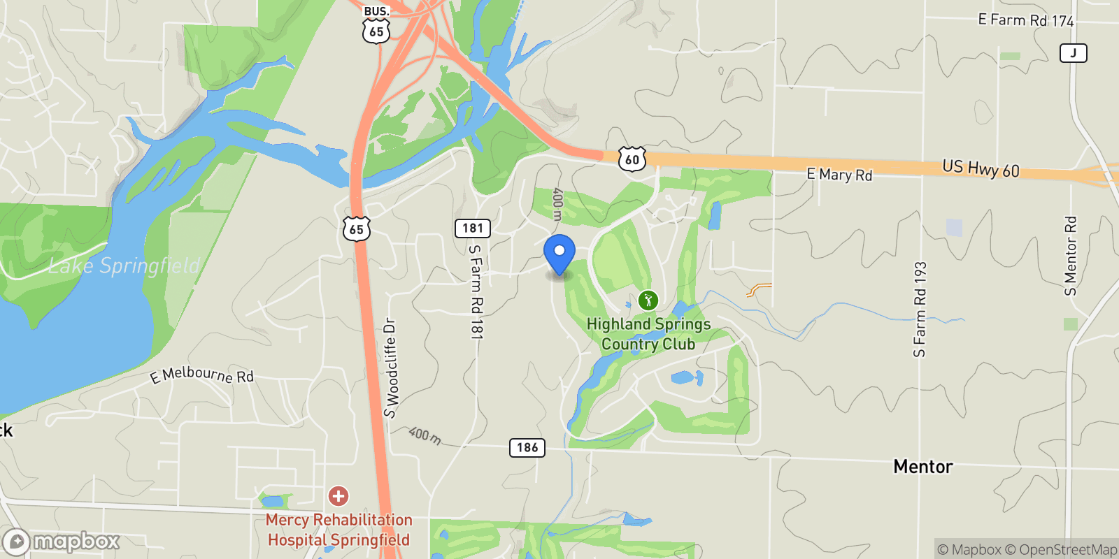 Map showing 5364 S Castlebay Drive, Springfield, MO 65809, Springfield, Missouri, United States.