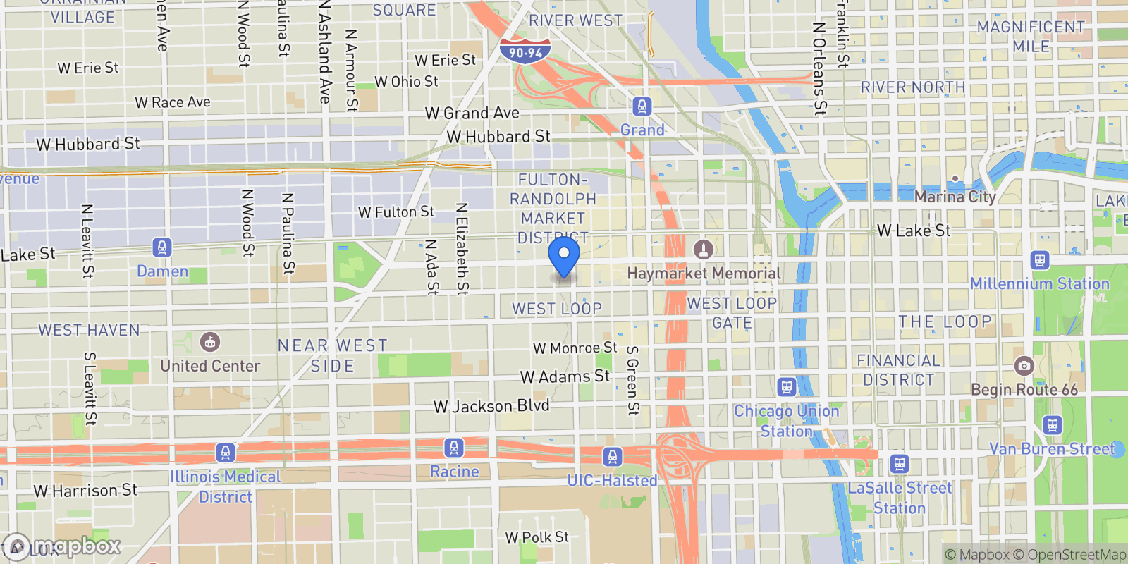 Map showing 1000 W Washington Blvd # 137, IL, Chicago, Illinois, United States.