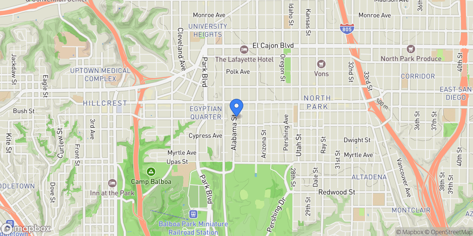 Map showing 3741 Alabama St, CA, San Diego, California, United States.