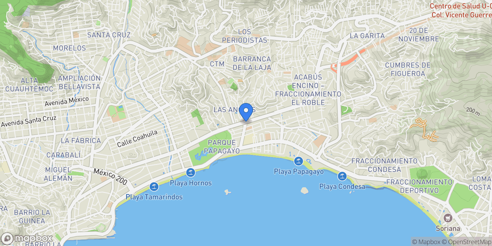 Map showing Acapulco, Guerrero, Mexico, Acapulco, Guerrero, Mexico.