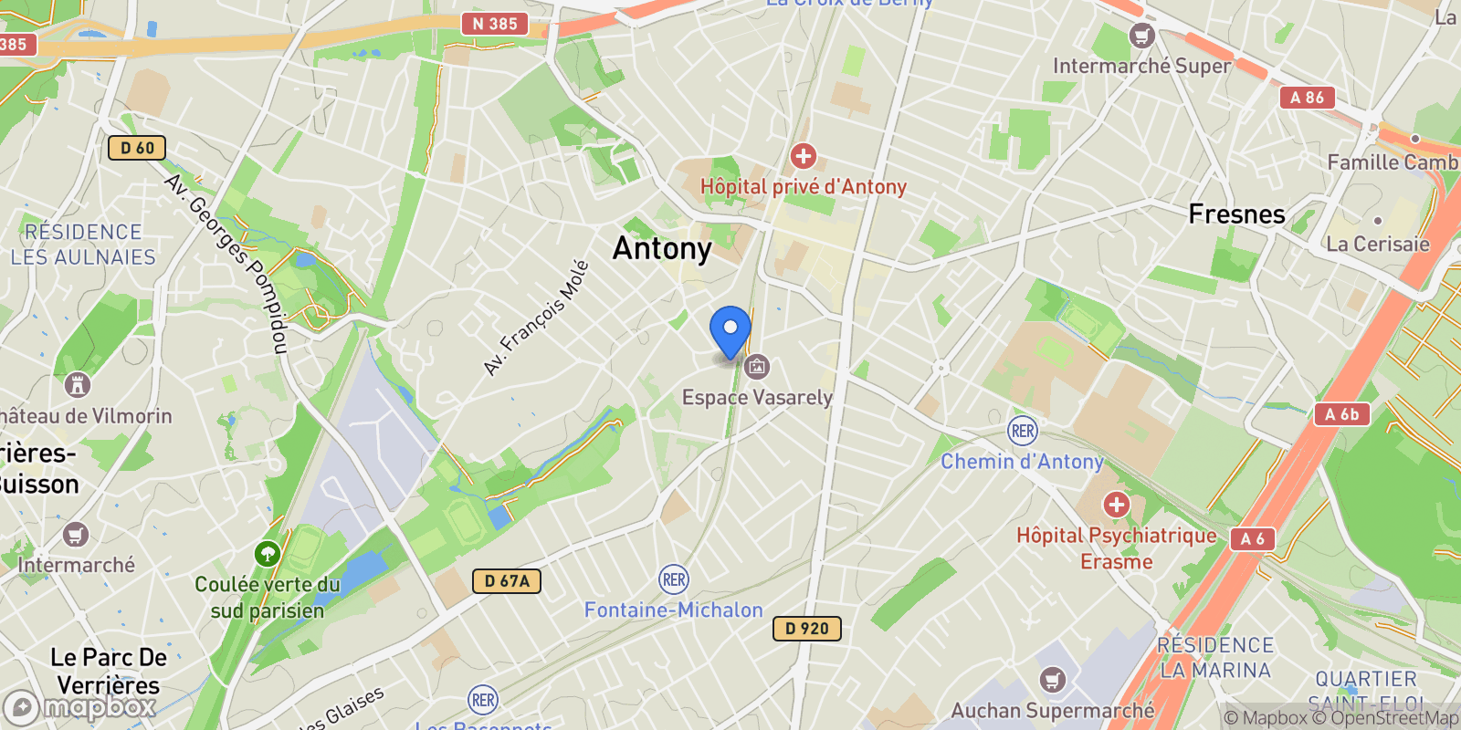 Map showing Antony, Île-de-France, France.